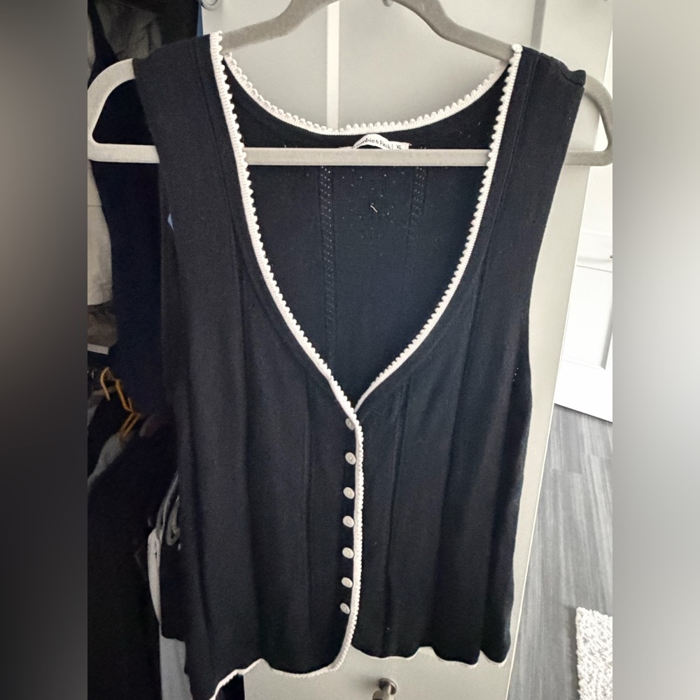 Abercrombie and Fitch Black Pointelle Button-Through Sweater Tank